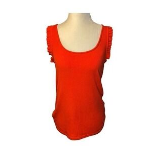 J. Crew Ruffle Shoulder Ribbed Tank Top Red Knit Sleeveless Scoop Neck S
